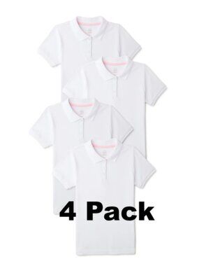 4 Pack, Wonder Nation Girls School Uniform Interlock Short Sleeve Polo Shirt